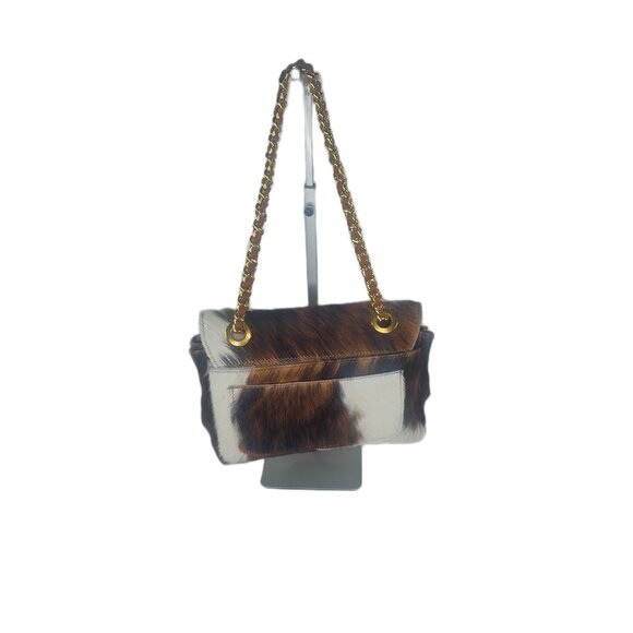 Genuine Charlie Leather "Giuliana" Black/White/Brown Fur Leather Handbag-NWT - Picture 4 of 12